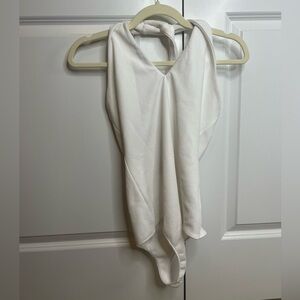 Show Me Your Mumu White Halter V Neck Bodysuit